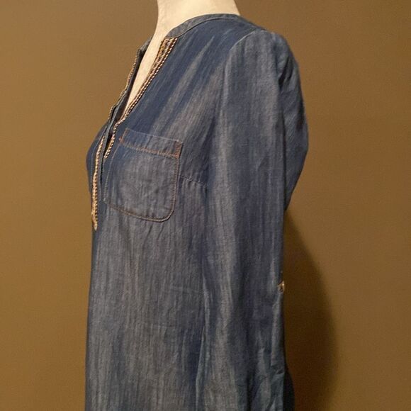 Spense Lightweight Denim Dress Size 6 Long Sleeve Embroidered On Collar - Picture 4 of 9